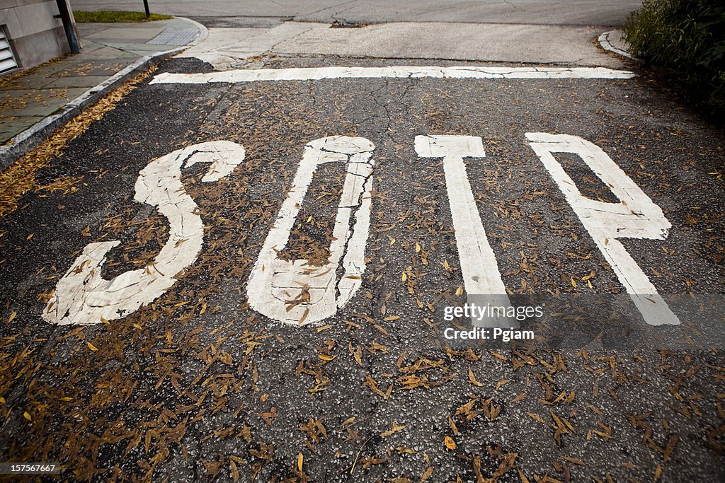 Road stop painted error on a street