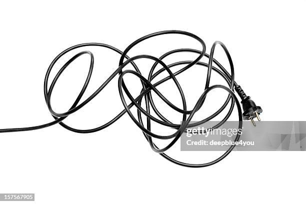 black electric cable muddle isolated on white - plugs stock pictures, royalty-free photos & images