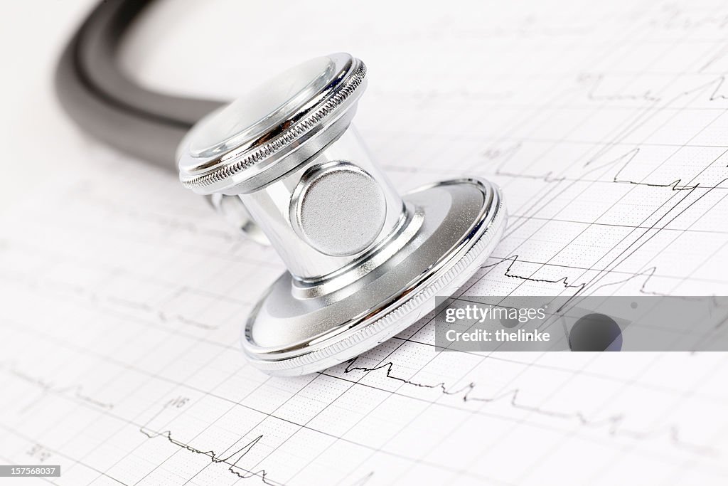 Stethoscope on cardiogram printout