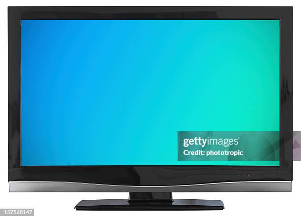 hd-fernseher mit blau-grünen bildschirm - chroma key stock-fotos und bilder