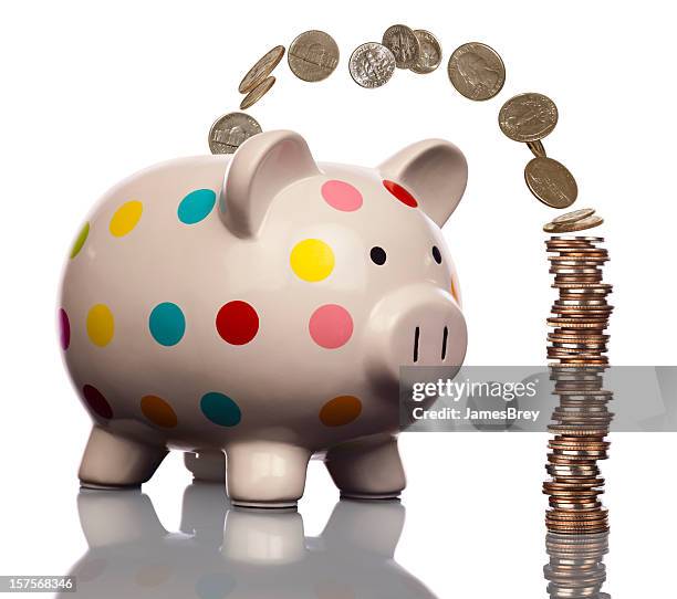 piggy bank savings; automatic deposit or withdrawal - polka dot piggy bank stock pictures, royalty-free photos & images