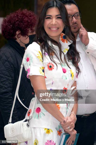 Tamara Vargas attends the press conference launch book 'Pregúntale al Oráculo' at Mitikah, on July 27, 2023 in Mexico City, Mexico.