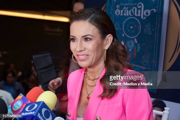 Ingrid Coronado attends the press conference launch book 'Pregúntale al Oráculo' at Mitikah, on July 27, 2023 in Mexico City, Mexico.
