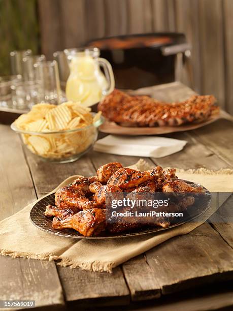 bbq chicken and pork ribs - bbq chicken stock pictures, royalty-free photos & images