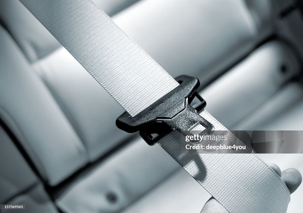 Seat belt Interior of modern car close up