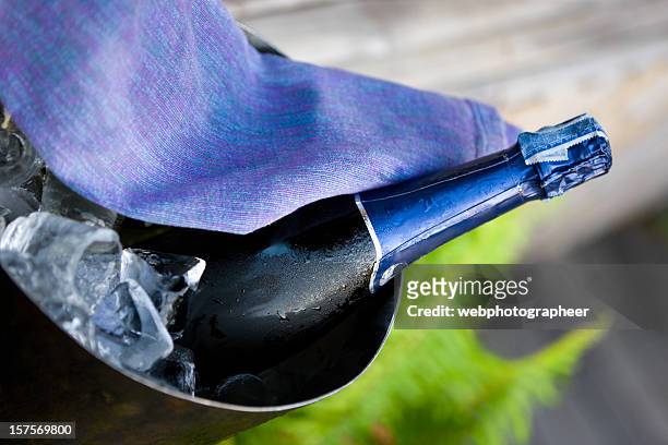 cold champagne - bottle champagne from above stock pictures, royalty-free photos & images