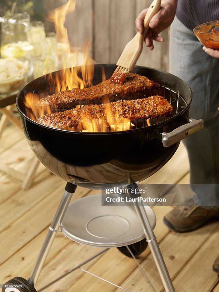 Ribs on a Charcoal BBQ