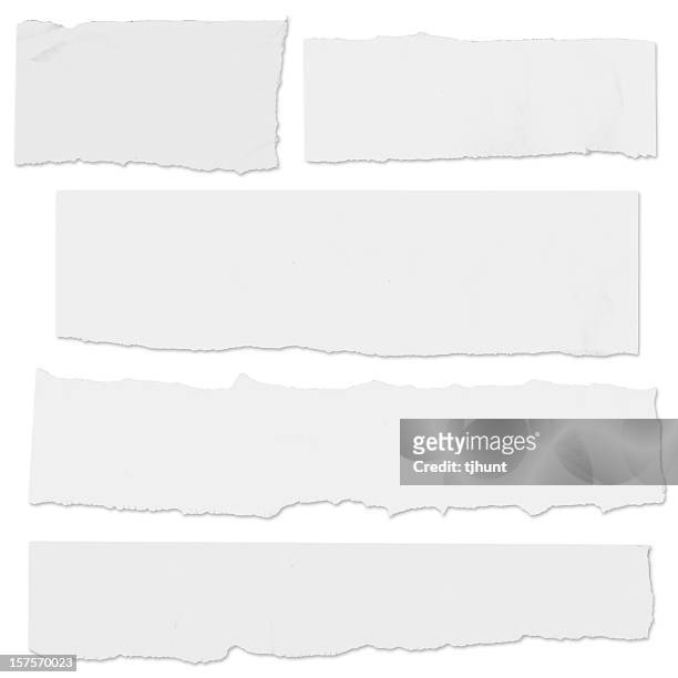 multiple blank paper tears on white w/drop shadow - newspaper stock pictures, royalty-free photos & images