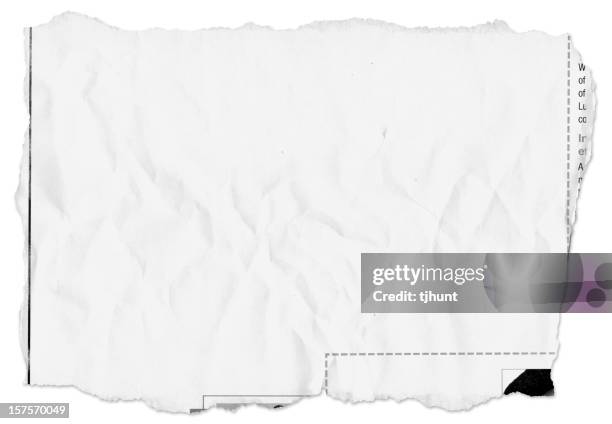 populated newspaper tear on white w/ drop shadow - newspaper tear stock pictures, royalty-free photos & images