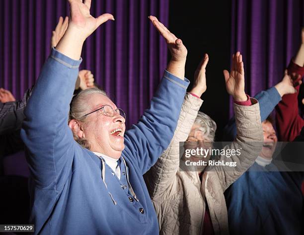 happy woman audience member - church congregation stock pictures, royalty-free photos & images