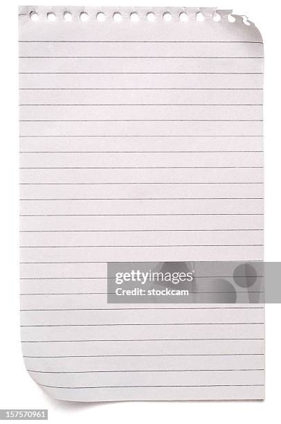 sheet of lined blank note paper on white - lined paper stock pictures, royalty-free photos & images