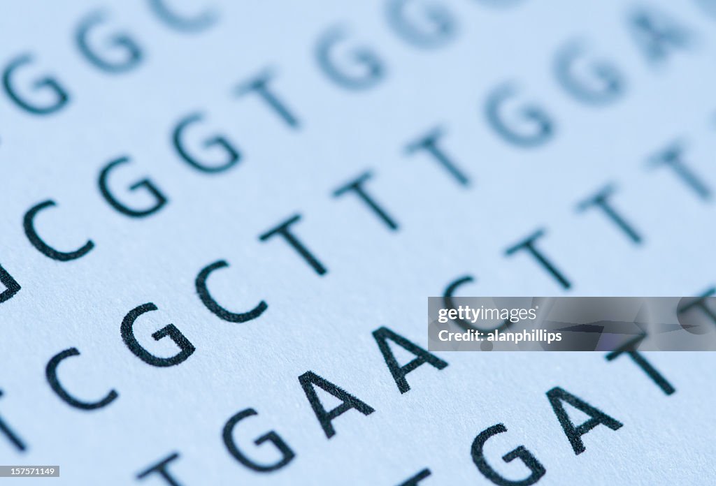 マクロのブルーシャドウティント DNA ヌクレオチドシーケンスを使用して紙に印刷