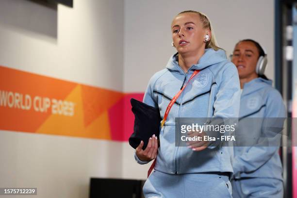 Chloe Kelly of England arrives at the stadium prior to the FIFA Women's World Cup Australia & New Zealand 2023 Group D match between England and...