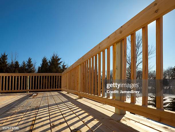 nuevo bosque de pinos superficie forestal terraza, duchas, las sombras, proyecto - baranda fotografías e imágenes de stock