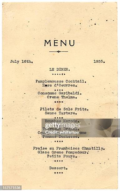 dinner menu from 1935 - menu stock pictures, royalty-free photos & images