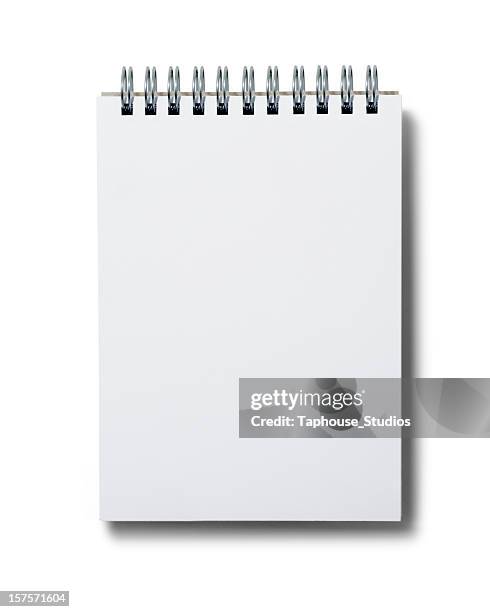 blank white spiral notepad on white background - spiraalblok stockfoto's en -beelden