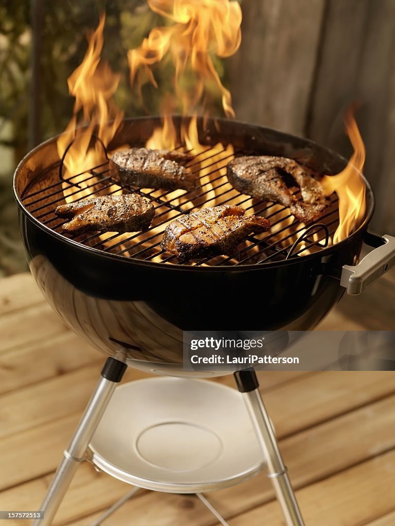 Salmon Steaks On An Outdoor Bbq High-Res Stock Photo - Getty Images