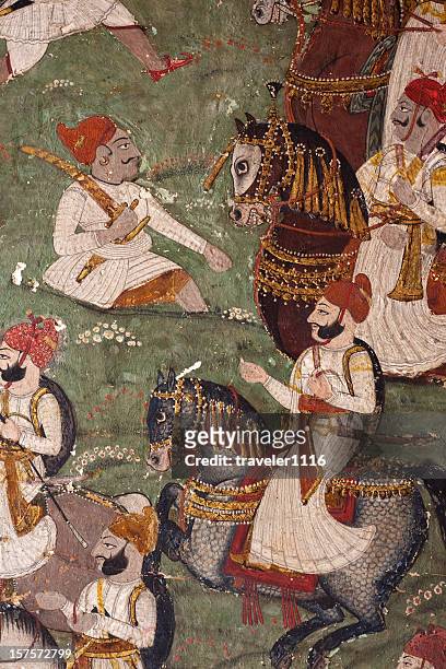 bundi palace painting from rajasthan, india - ancient stock pictures, royalty-free photos & images