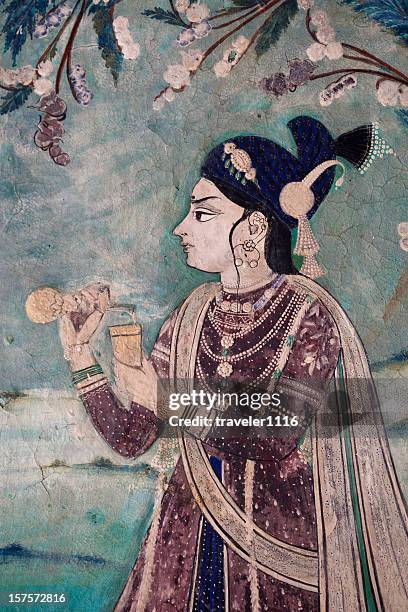 bundi palace painting from rajasthan, india - indian royalty stock pictures, royalty-free photos & images