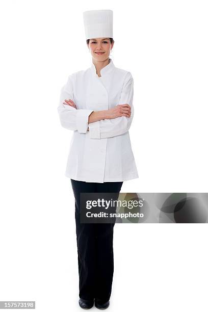 female chef isolated on white - full length - chef full length stock pictures, royalty-free photos & images