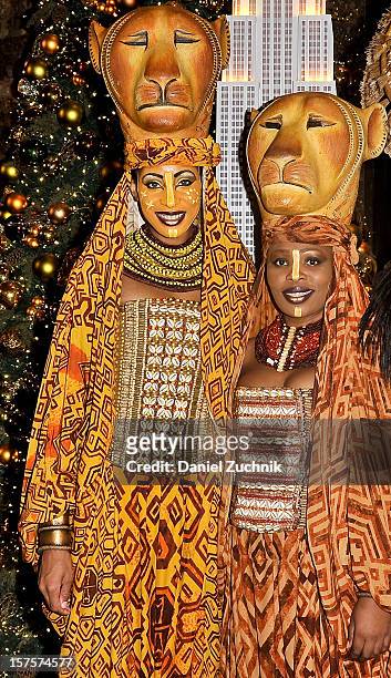 Chondra La-Tease Profit and Lindiwe Diamini attend the lighting ceremony honoring the 15th anniversary of Broadway's "The Lion King" at the Empire...