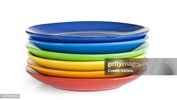 rainbow dishes - stack of plates stock pictures, royalty-free photos & images