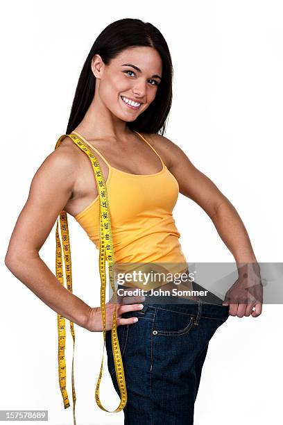 weight loss concept - smiling woman waist up stock pictures, royalty-free photos & images