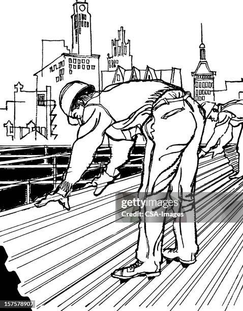constuction workers - downtown district photos stock illustrations