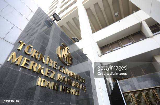 Central Bank of the Republic of Turkey Building and entrance on July 28, 2023 in Ankara, Turkey.