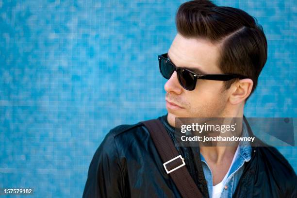 cool blue guy - bouffant hairdo stock pictures, royalty-free photos & images