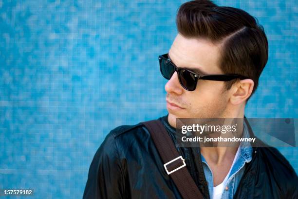 cool blue guy - pompadour stock pictures, royalty-free photos & images