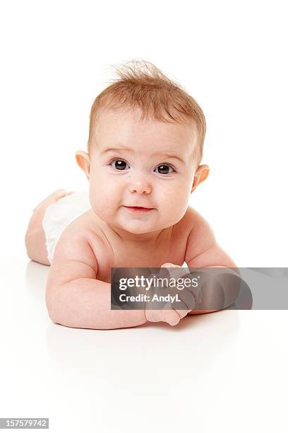 cute baby isolated on white - diaper girl stock pictures, royalty-free photos & images