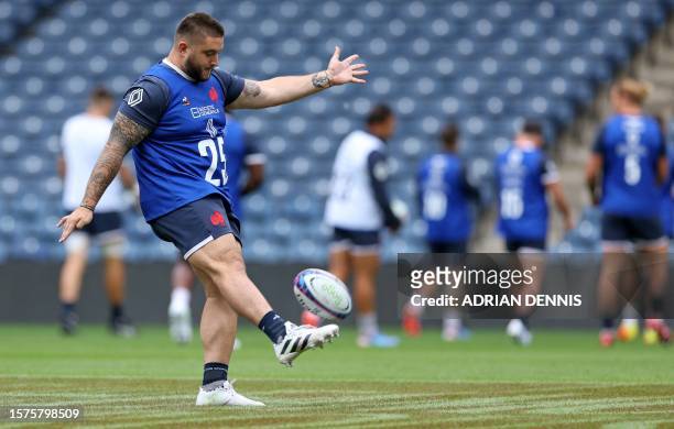 France's prop Cyril Baille attends France's captain's run training session at Murrayfield Stadium in Edinburgh, Scotland, on August 4 on the eve of...