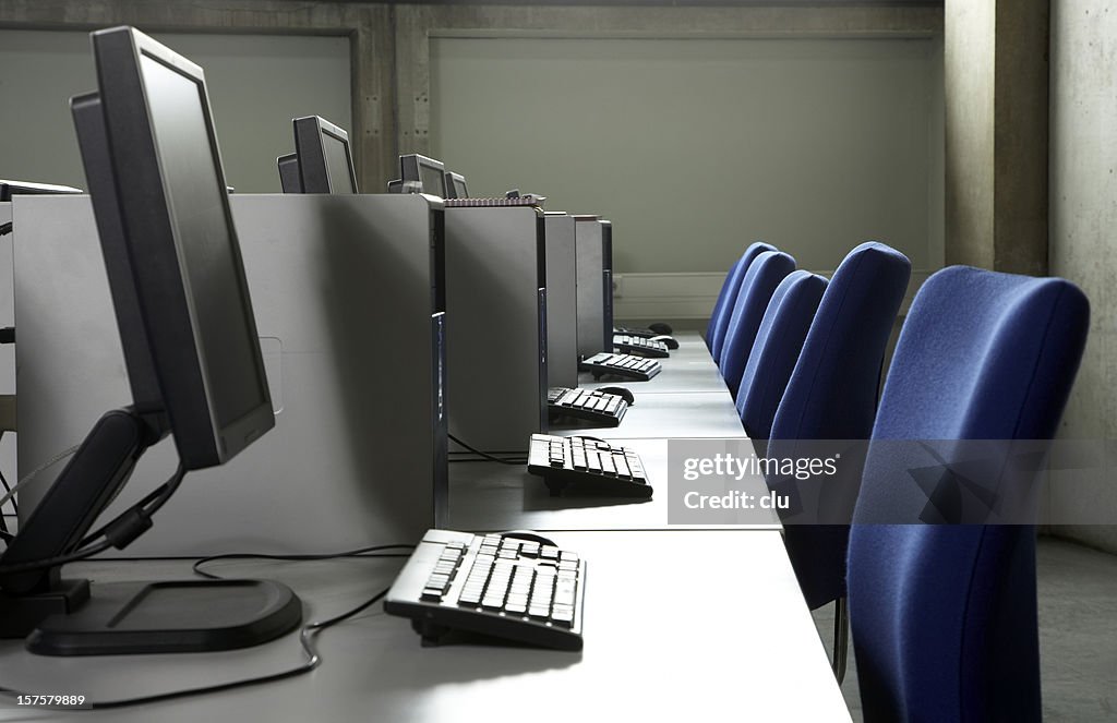 Computer Terminal Area View Into Rows Of Computer Terminal In Internet Caf233 High-Res Stock ...