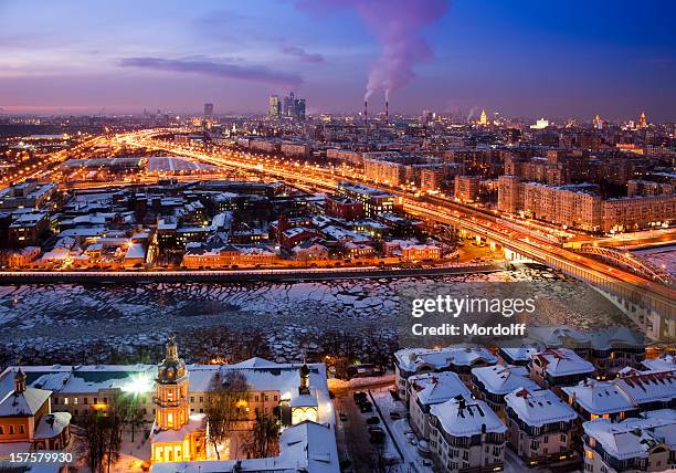 winter city skyline. bird's eye view - russia skyline stock pictures, royalty-free photos & images