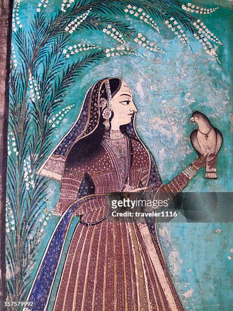 bundi palace painting from rajasthan, india - indian royalty stock pictures, royalty-free photos & images