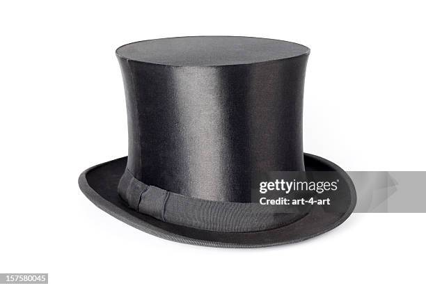 retro top hat on white background - black hat stockfoto's en -beelden
