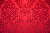 red silk wallpaper with ornaments