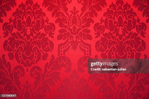 red silk wallpaper with ornaments - brocade stock pictures, royalty-free photos & images