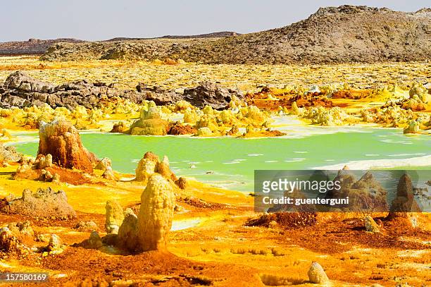 inside dallol volcano crater at danakil depression ethiopia - danakil desert stock pictures, royalty-free photos & images