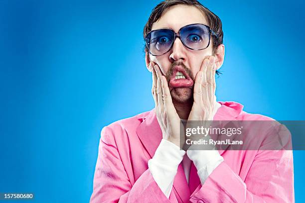 goofy pastel retro man - hålla huvudet i händerna bildbanksfoton och bilder