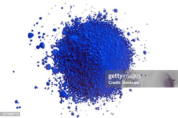 pile of blue pigment powder on white close-up - powder paint stock pictures, royalty-free photos & images