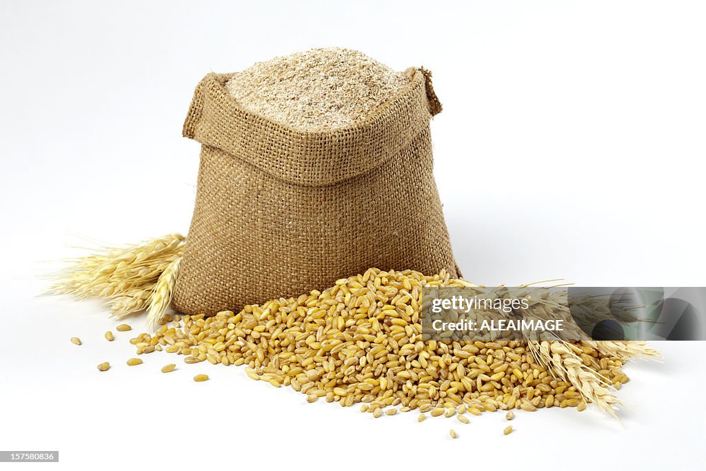 Wheat grain and bran sack