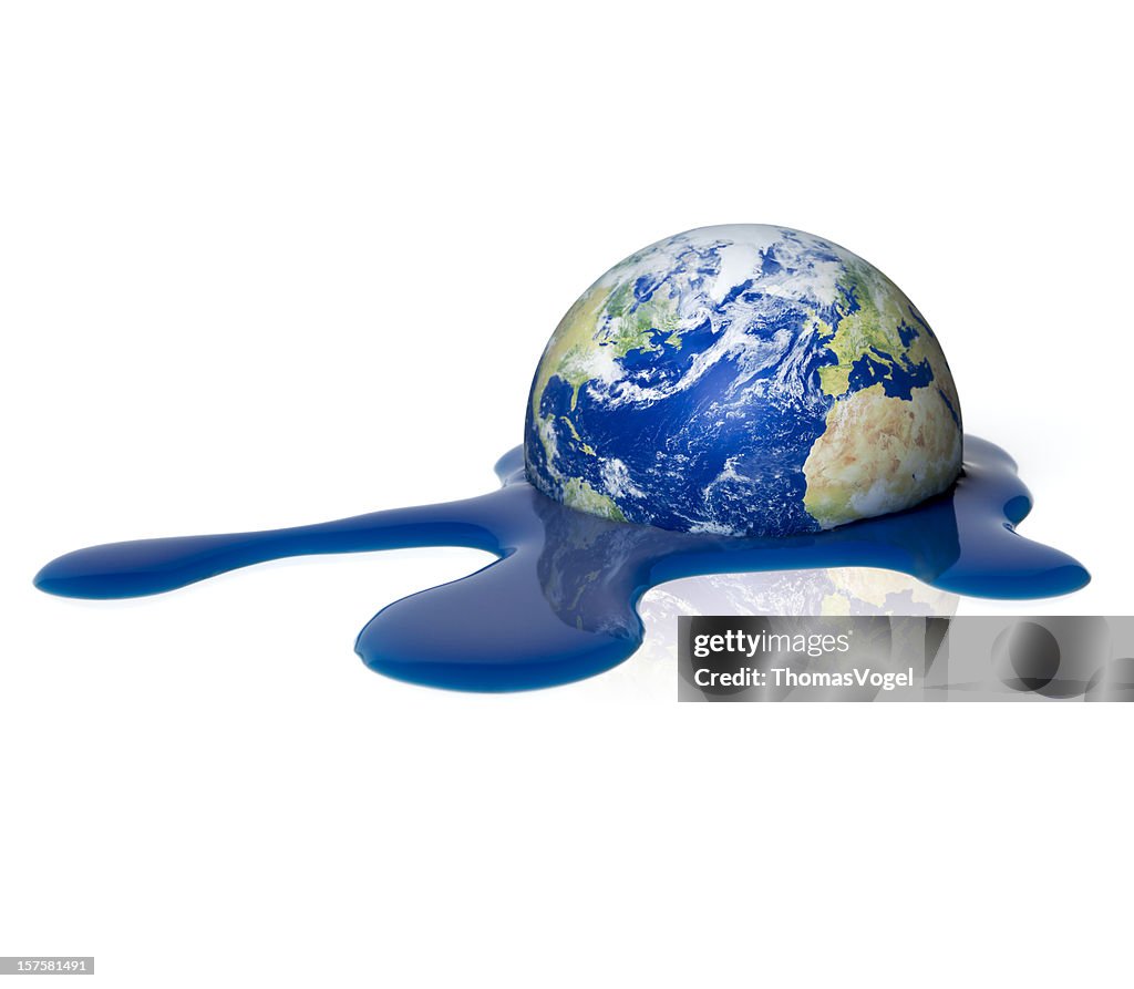 Melting earth. Global Warming Globe Water Concept Sphere Environment