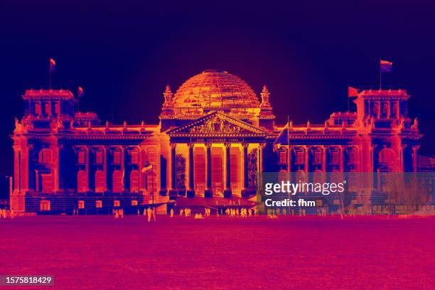 deutscher bundestag - reichstag building facade infrared thermal scan - german flag wallpaper stock pictures, royalty-free photos & images