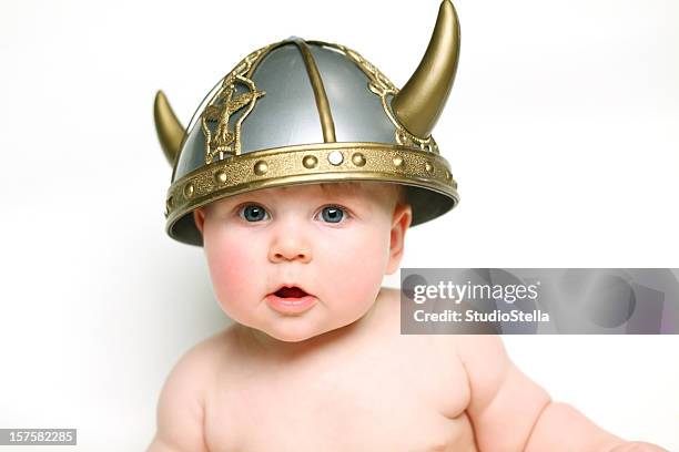 baby wikinger - viking helmet stock-fotos und bilder