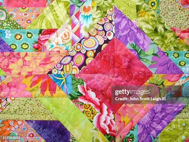 quilt made with colorful squares - dekbed stockfoto's en -beelden
