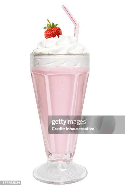 strawberry milkshake - strawberries and cream stock pictures, royalty-free photos & images