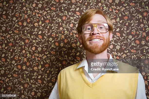 retro nerd and vintage wallpaper - 70s retro guy stock pictures, royalty-free photos & images