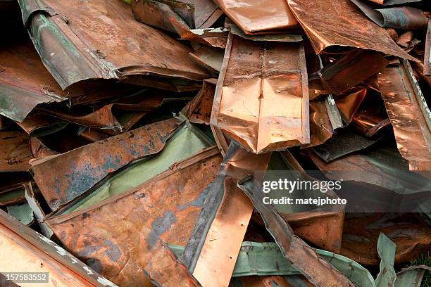scrap copper roofing - copper stock pictures, royalty-free photos & images